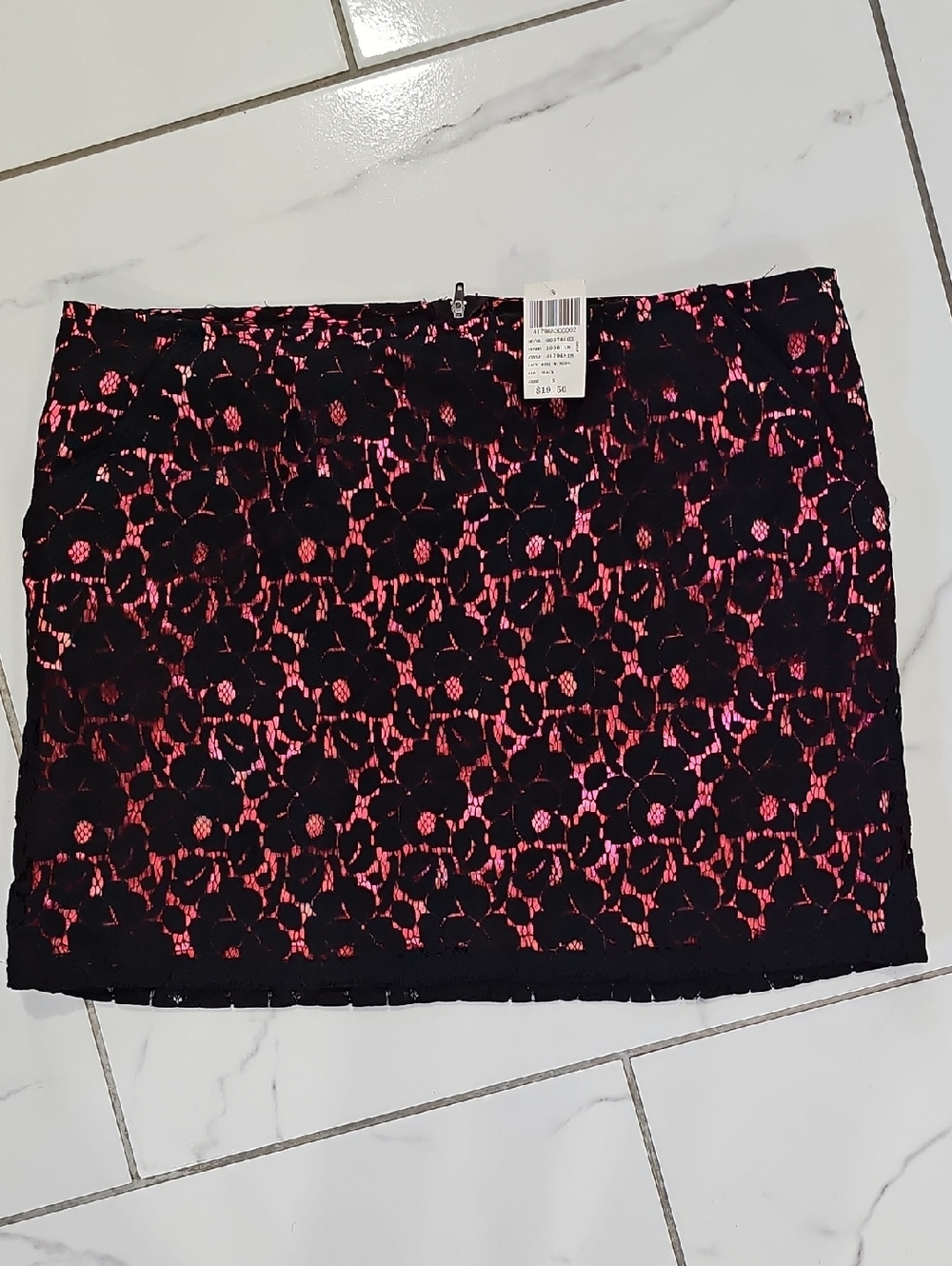 NWT - Wet Seal Black Lace Mini Skirt with Pink Lining